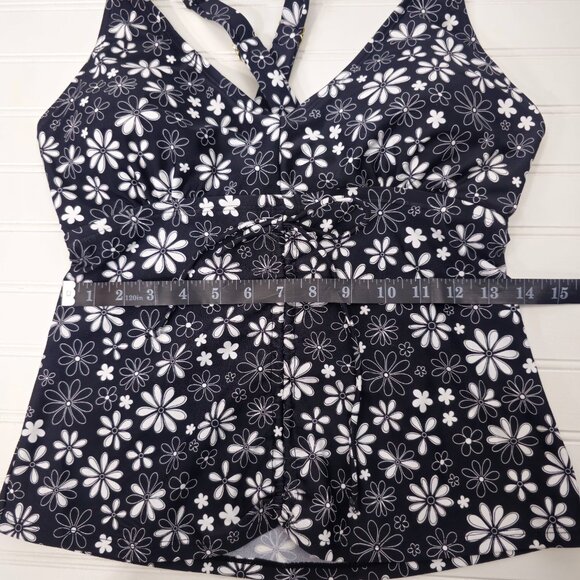 Salt + Cove Black Floral Daisy Print Tankini Top Juniors Plus Size 0 12/14 - Picture 12 of 14